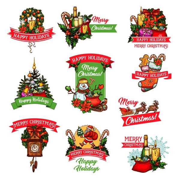 Christmas winter holiday or New Year festive badge — Stock Vector