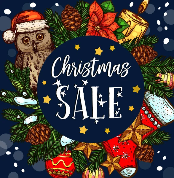 Christmas holiday sale gift vector sketch poster — Stock Vector