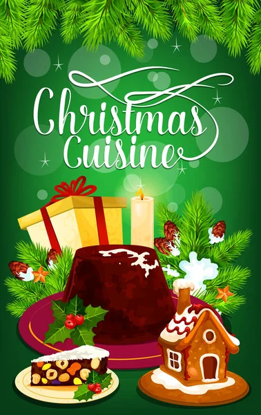 Pudding de Noël et conception de carte de voeux cadeau — Image vectorielle