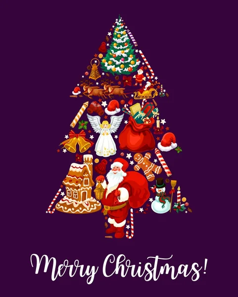 Feliz árbol de Navidad deseo tarjeta .greeting — Vector de stock