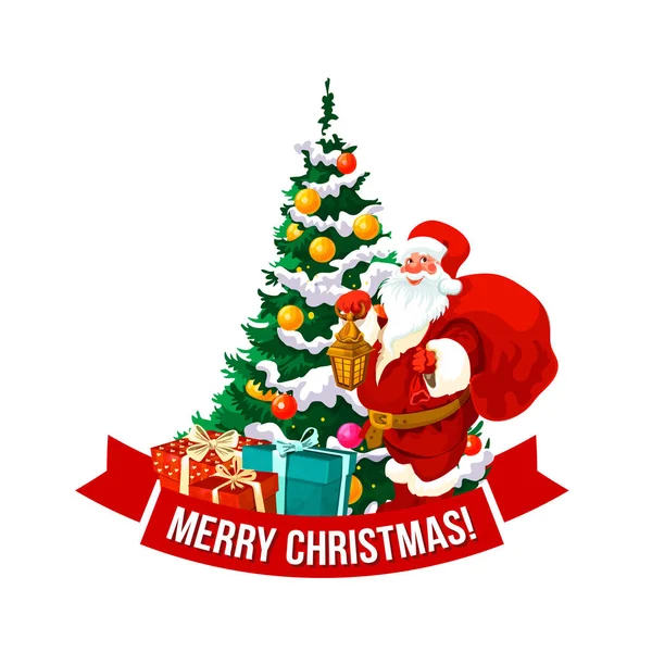 Frohe Weihnachten Vektor Weihnachtsmann und Baum-Symbol — Stockvektor
