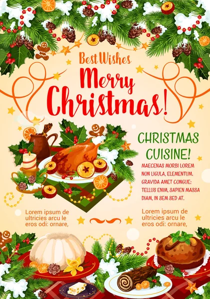Christmas cuisine poster with New Year dinner — Stock Vector