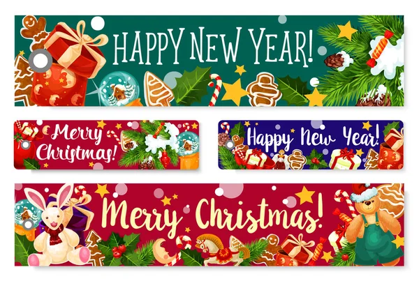 Χριστούγεννα νέο έτος διακοπές διάνυσμα banner χαιρετισμό — Διανυσματικό Αρχείο