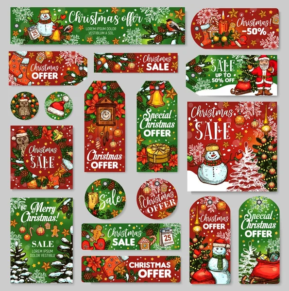 Étiquette de vente de Noël et étiquette cadeau vacances d'hiver — Image vectorielle
