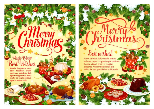クリスマス パーティーお祝いディナー皿グリーティング カード — ストックベクタ