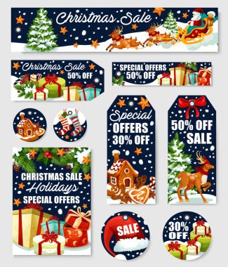 Noel satış etiketi ve kış tatil teklif afiş