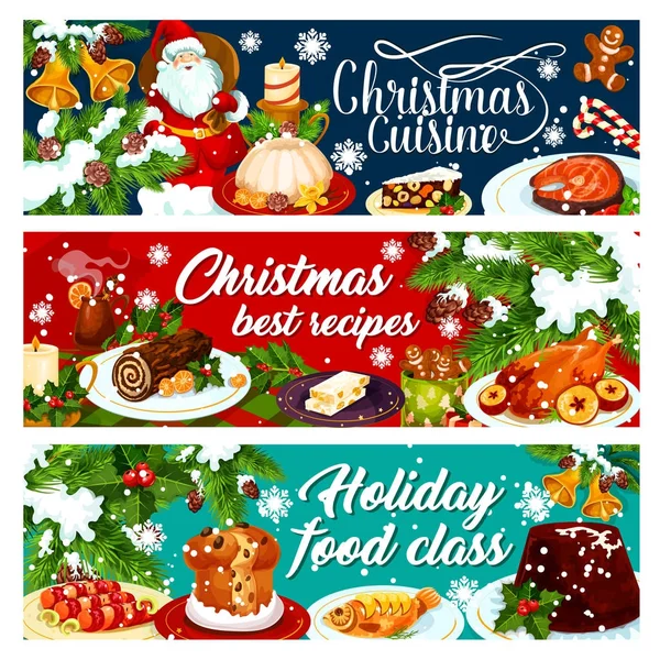 Christmas dinner banner with winter holiday food — Stock Vector