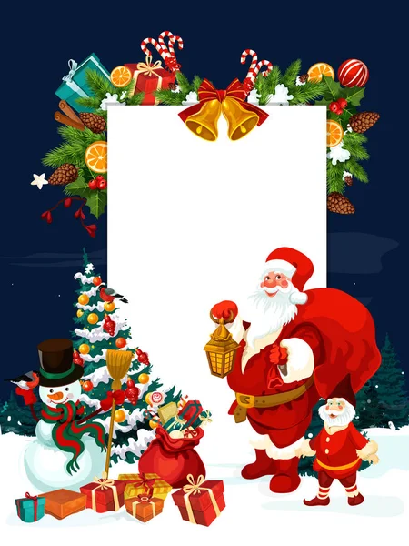 Weihnachtsgrußkarte von Weihnachtsmann mit Banner — Stockvektor