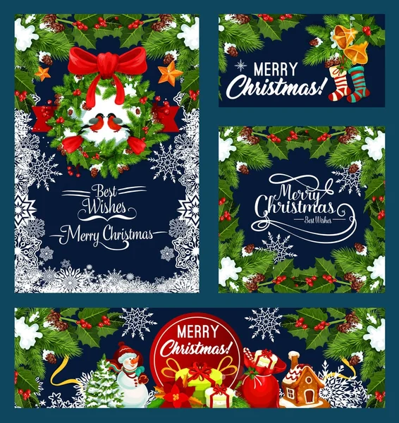 Χριστουγεννιάτικο στεφάνι με κουδούνι σχεδιασμού ευχετήρια κάρτα — Διανυσματικό Αρχείο