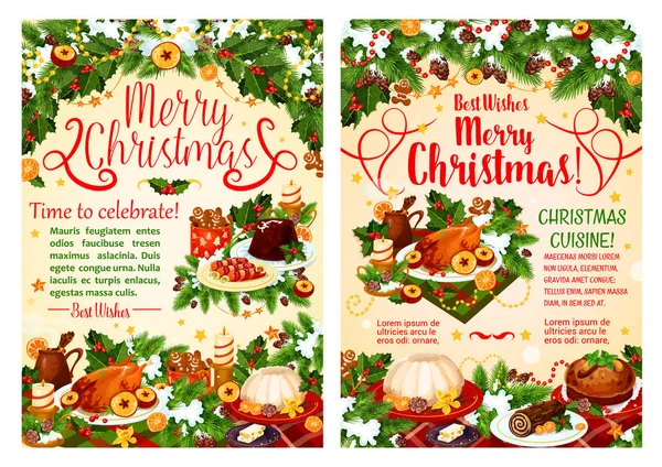 Χριστουγεννιάτικο δείπνο εορταστικό banner των χειμερινών διακοπών — Διανυσματικό Αρχείο