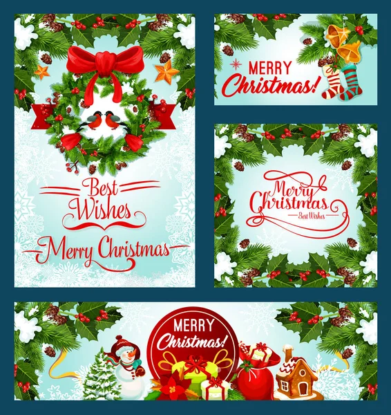 Merry Christmas holiday vector wenskaarten — Stockvector