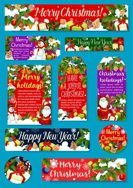 圣诞节和新年假期礼品标签设计 — 图库矢量图片