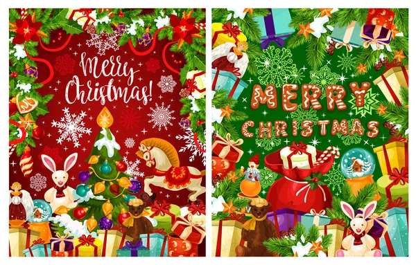 冬の休日カードのプレゼントとクリスマス ツリー — ストックベクタ