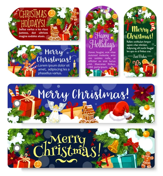 Christmas holidays vector greeting gift tags — Stock Vector