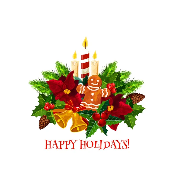 Merry Christmas wish wreath candle vector icon — Stock Vector