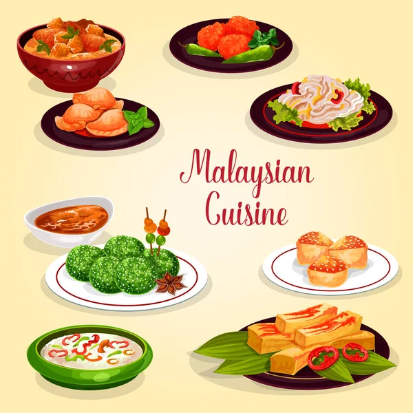 Ikon masakan Malaysia dari menu restoran Asia - Stok Vektor