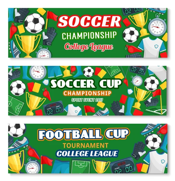 Ποδόσφαιρο ή το ποδόσφαιρο Αθλητισμός παιχνίδι πρωταθλήματος banner — Διανυσματικό Αρχείο