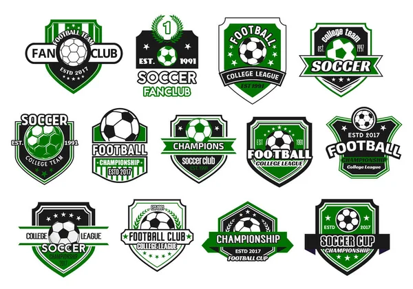 Voetbal sport club en voetbal team schild badge — Stockvector