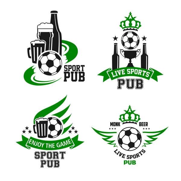 Bola de futebol e ícone de cerveja para design de bar esporte — Vetor de Stock