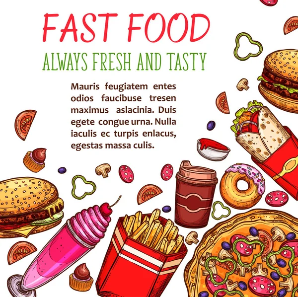 Fast food ristorante snack e bevande menu poster — Vettoriale Stock
