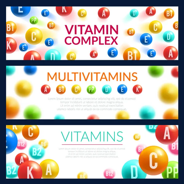 Bannière 3d de pilule de vitamine pour le modèle de médecine — Image vectorielle