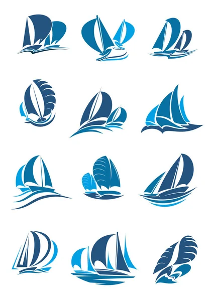 Velero, yate y velero con icono de ola — Vector de stock