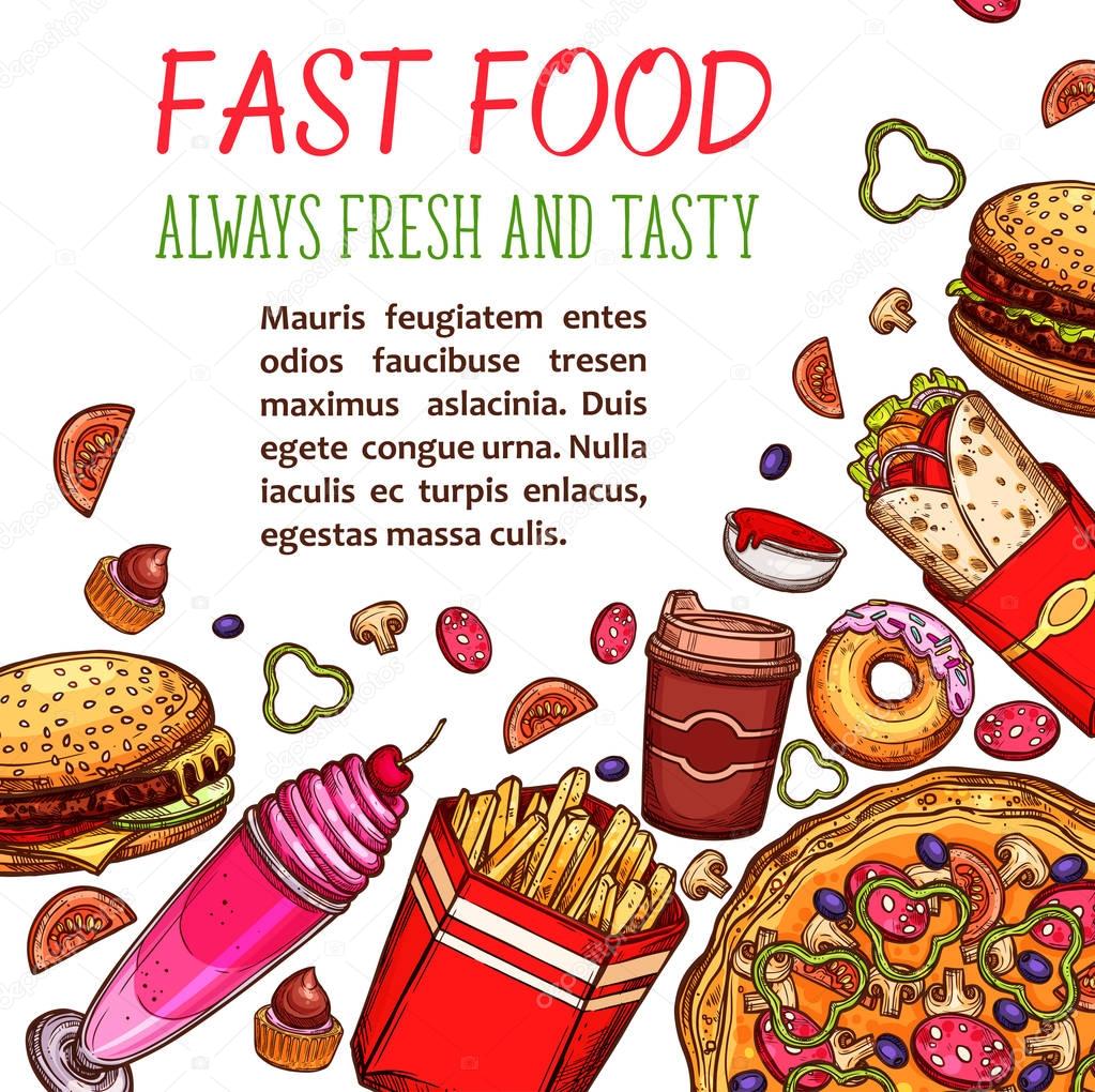 Fast food restaurant snack and drink menu poster