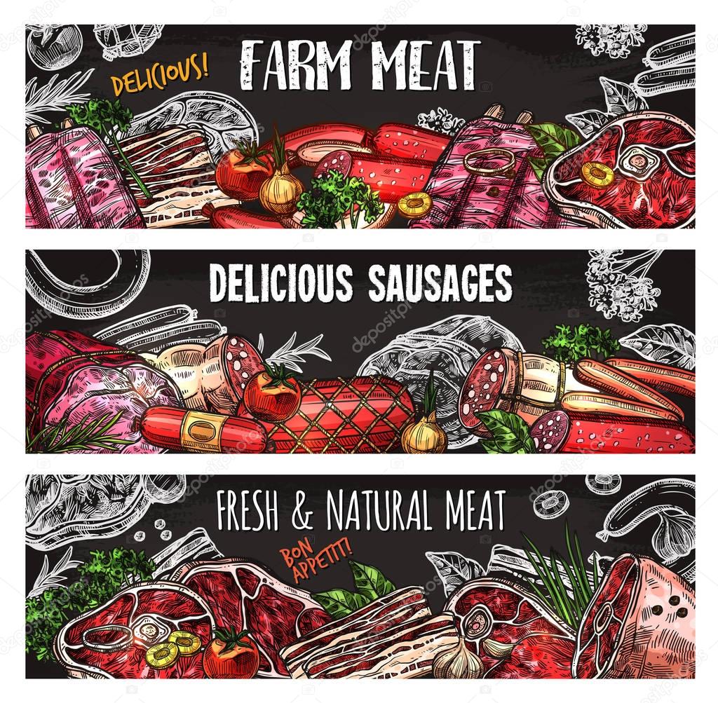 Meat and sausage banner template on chalkboard