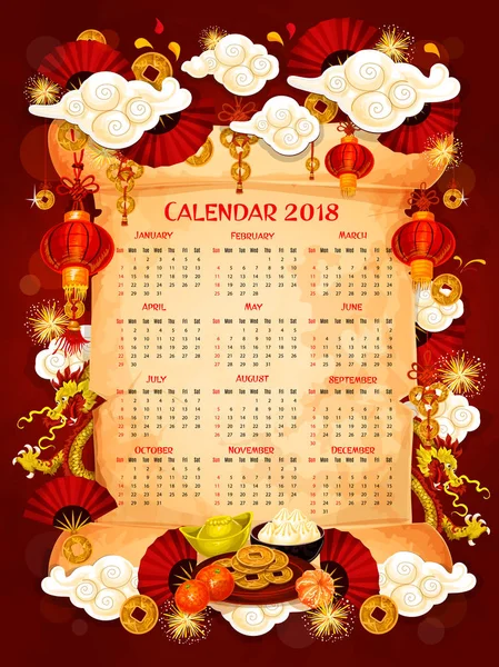 Vorlage für chinesischen Neujahrskalender auf Pergament — Stockvektor