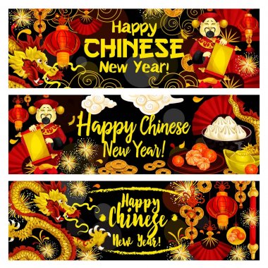 Çin yeni yılı ejderha ve fener tebrik kartı