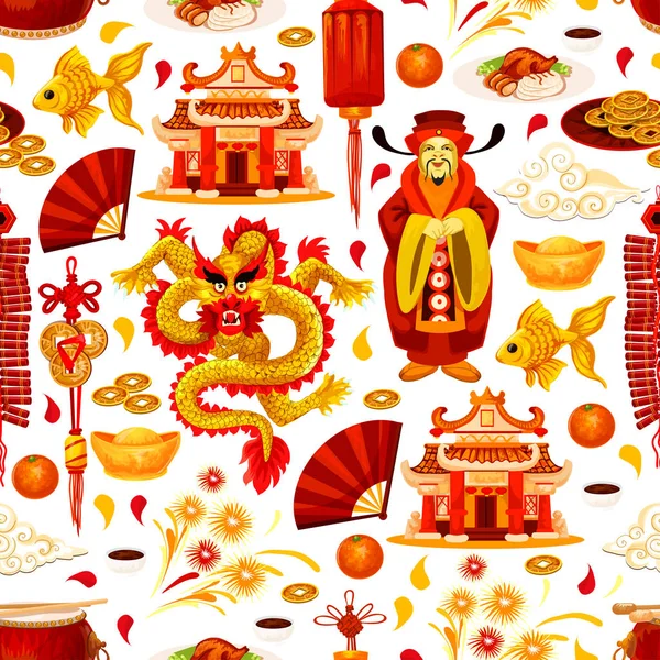 Año Nuevo lunar chino símbolos vector patrón — Archivo Imágenes Vectoriales