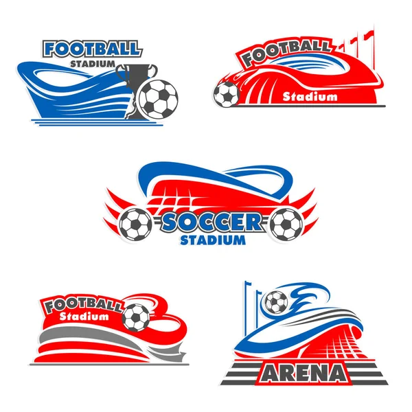 Fotbalový stadion a fotbalové sportovní arény ikony — Stockový vektor