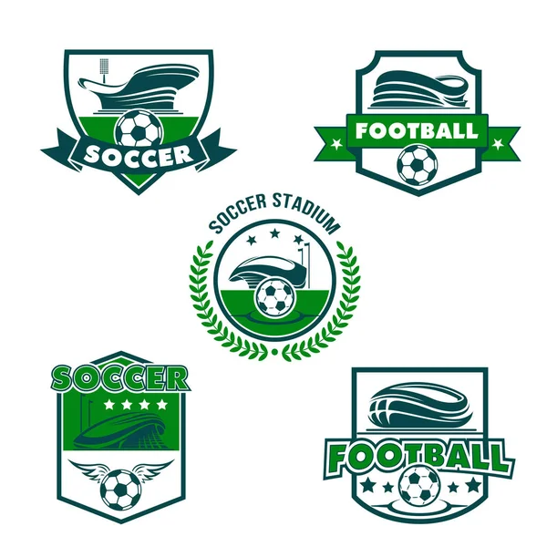 Fotbalový stadion s odznak štít fotbalový míč — Stockový vektor
