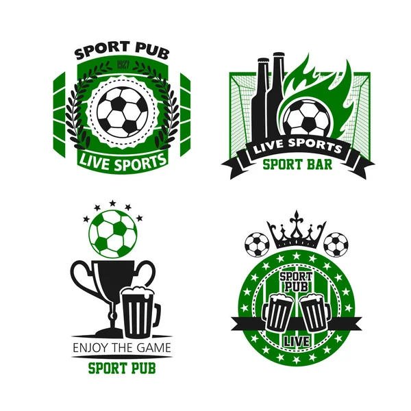 Sport pub icon of soccer ball, beer and cup — Stock Vector