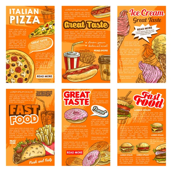 Fast food restaurace oběd svačina plakáty — Stockový vektor