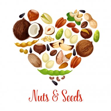 Kalp ile fındık, tohum, fasulye superfood tasarımı için