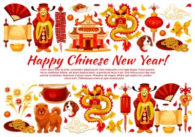 Çin yeni yılı sembolleri vektör tebrik kartı