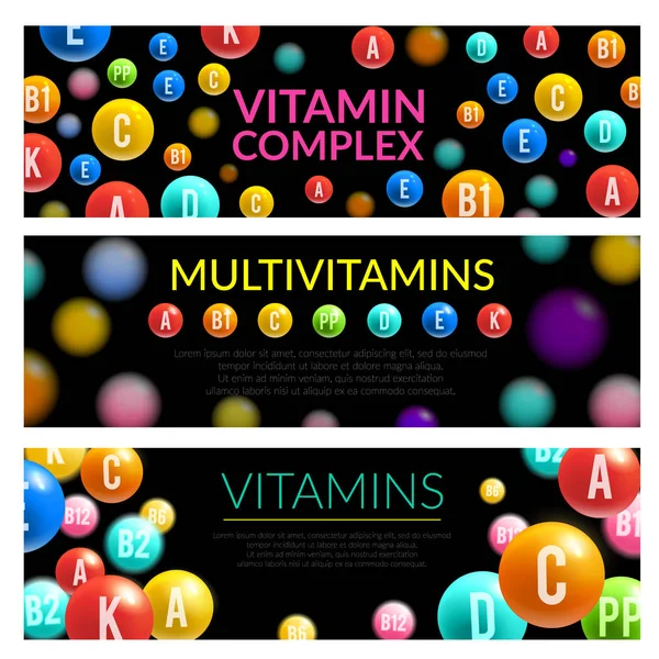 Vitamin komplex av kosttillskott 3d banner — Stock vektor