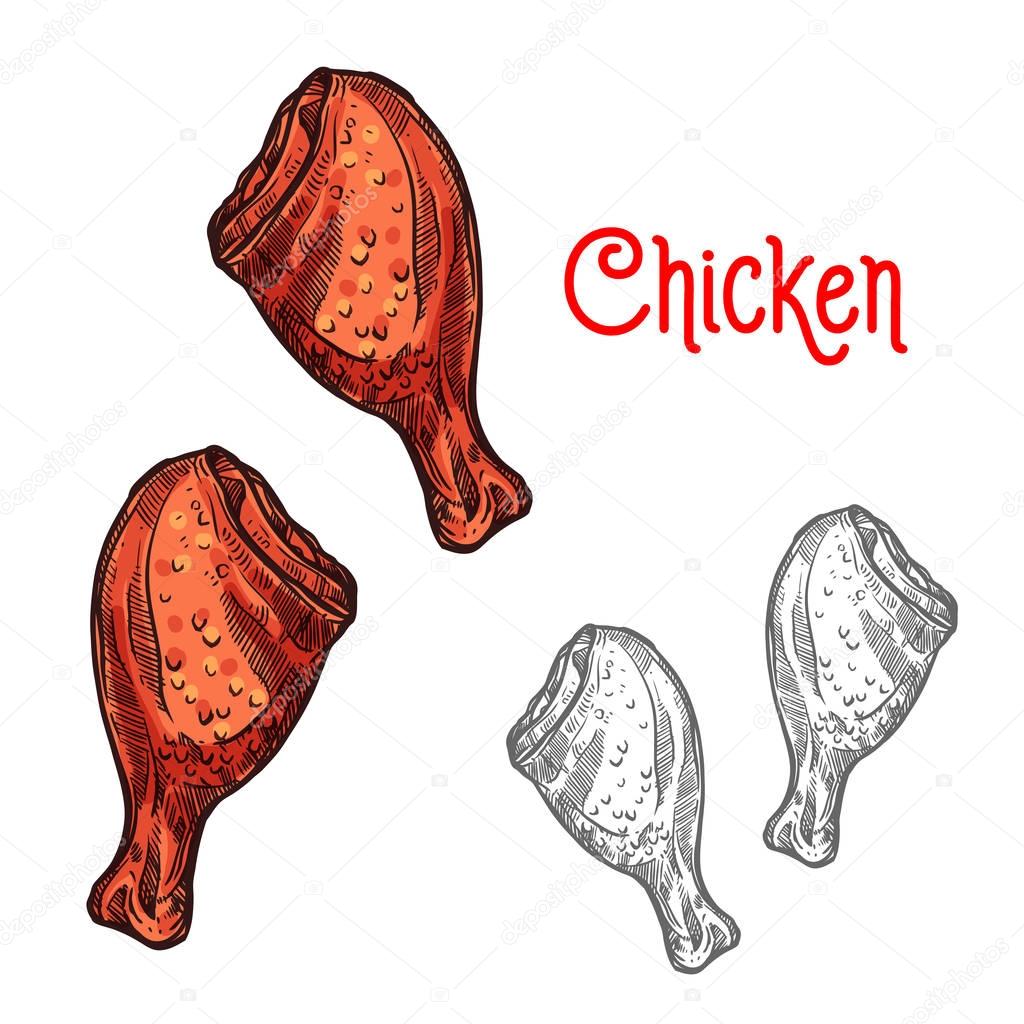 Chicken or turkey leg sketch of fried poultry meat