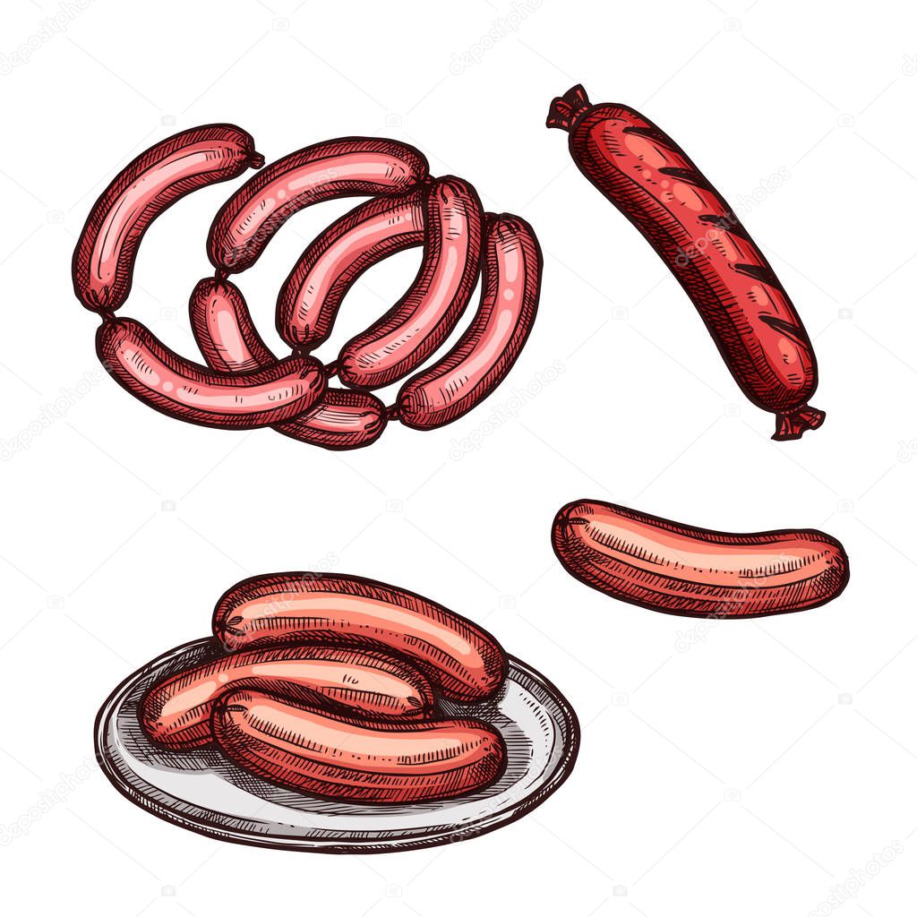 Grilled meat sausage and frankfurter sketch