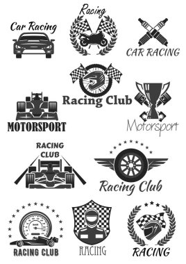 Kulüp ve motorsport yarış izole sembol seti