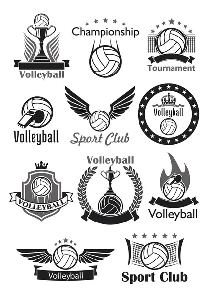 Voleibol esporte clube prêmios vetor ícones conjunto —  Vetores de Stock