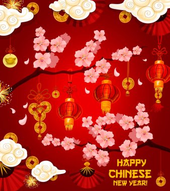 Çin ay yeni yıl dilek vektör tebrik kartı