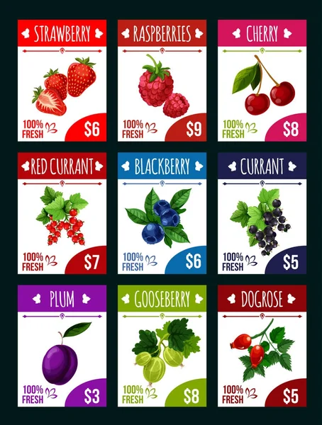 Magasin de fruits vecteurs ou cartes de prix du marché aux fruits — Image vectorielle