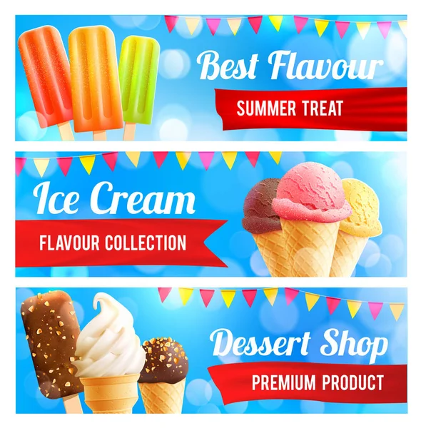 Ice cream chocolate and vanilla dessert 3d banner — Stock Vector