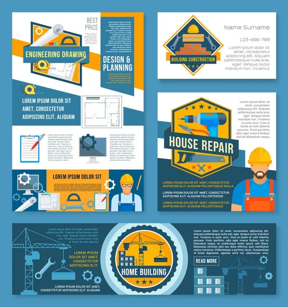 Bygg och hem reparation banner mallen uppsättning — Stock vektor
