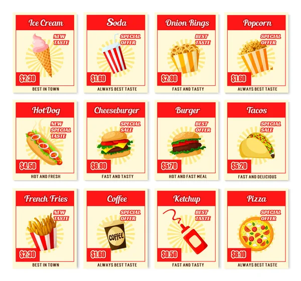 Vettoriale fast food menu carte di prezzo — Vettoriale Stock