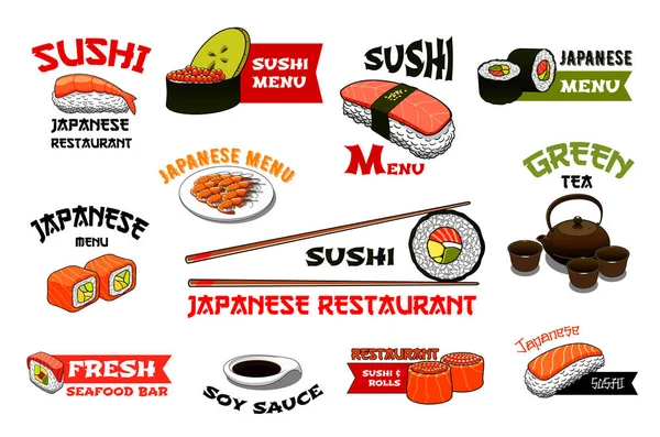 Japán étterem sushi menü vektoros ikonok — Stock Vector
