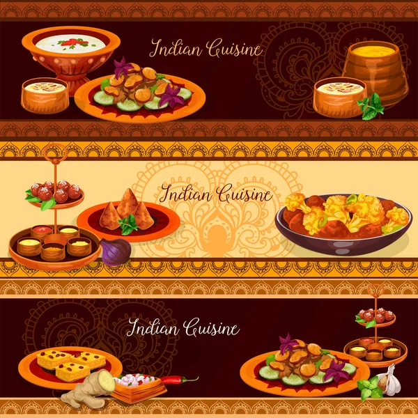 Cucina indiana tradizionale cibo banner set — Vettoriale Stock