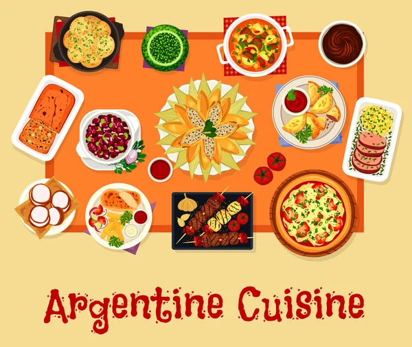 Masakan Argentina ikon makan siang, desain makanan - Stok Vektor